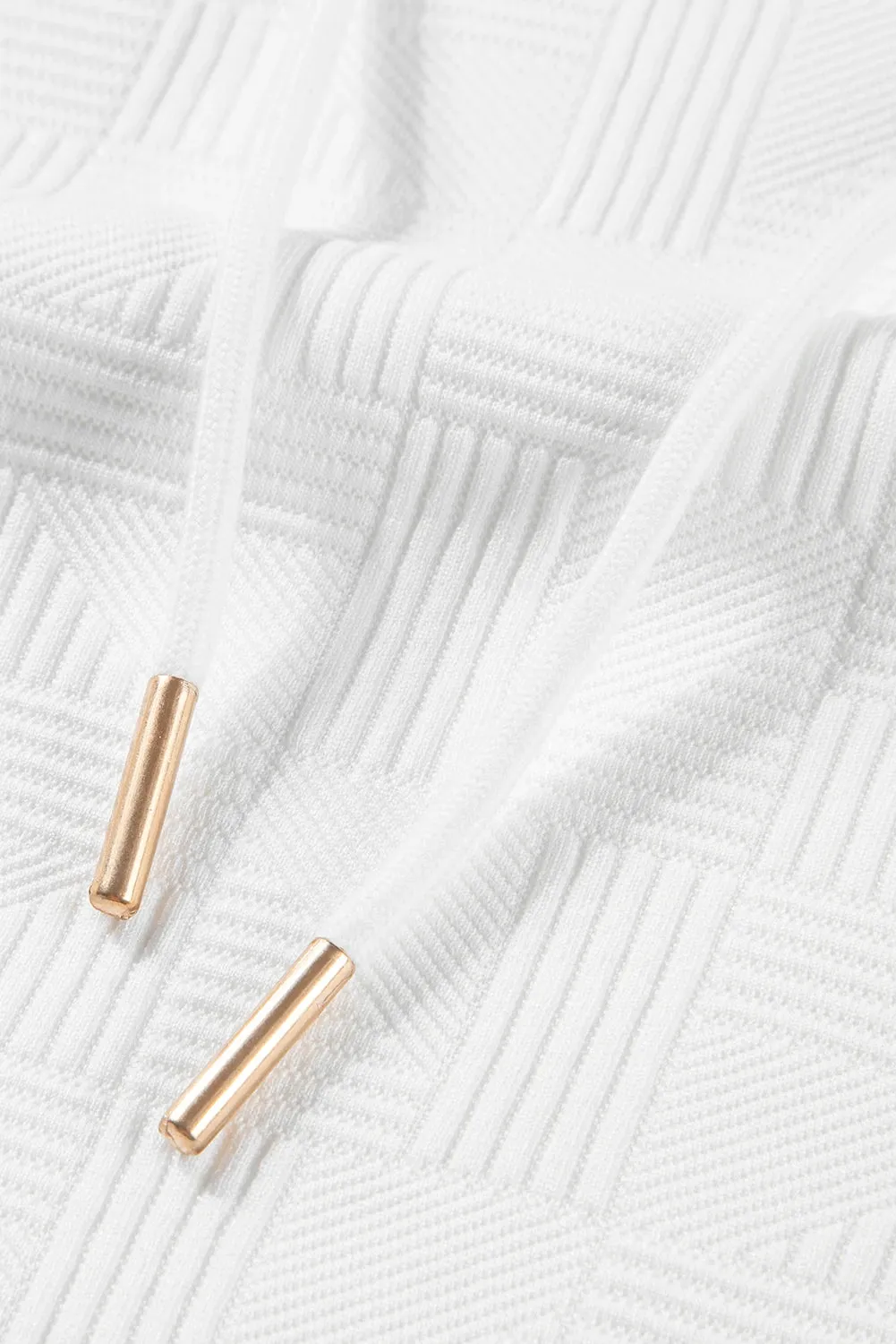 White Textured Cropped Hoodie and Shorts Set -SVT66