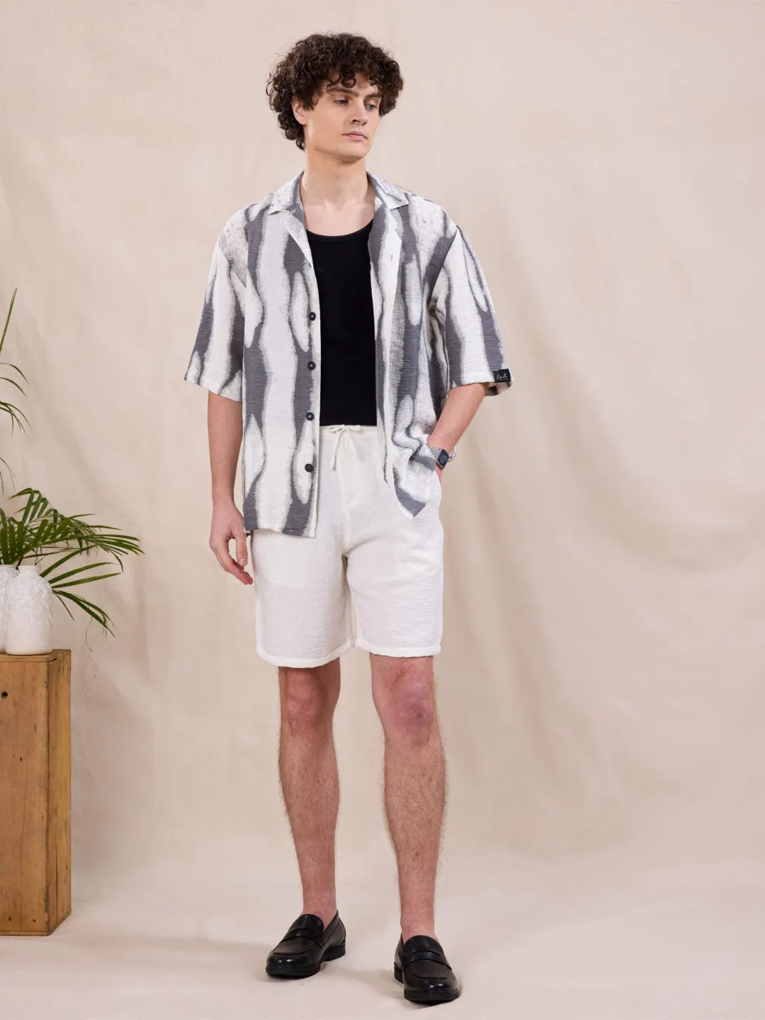 White Textured Shorts