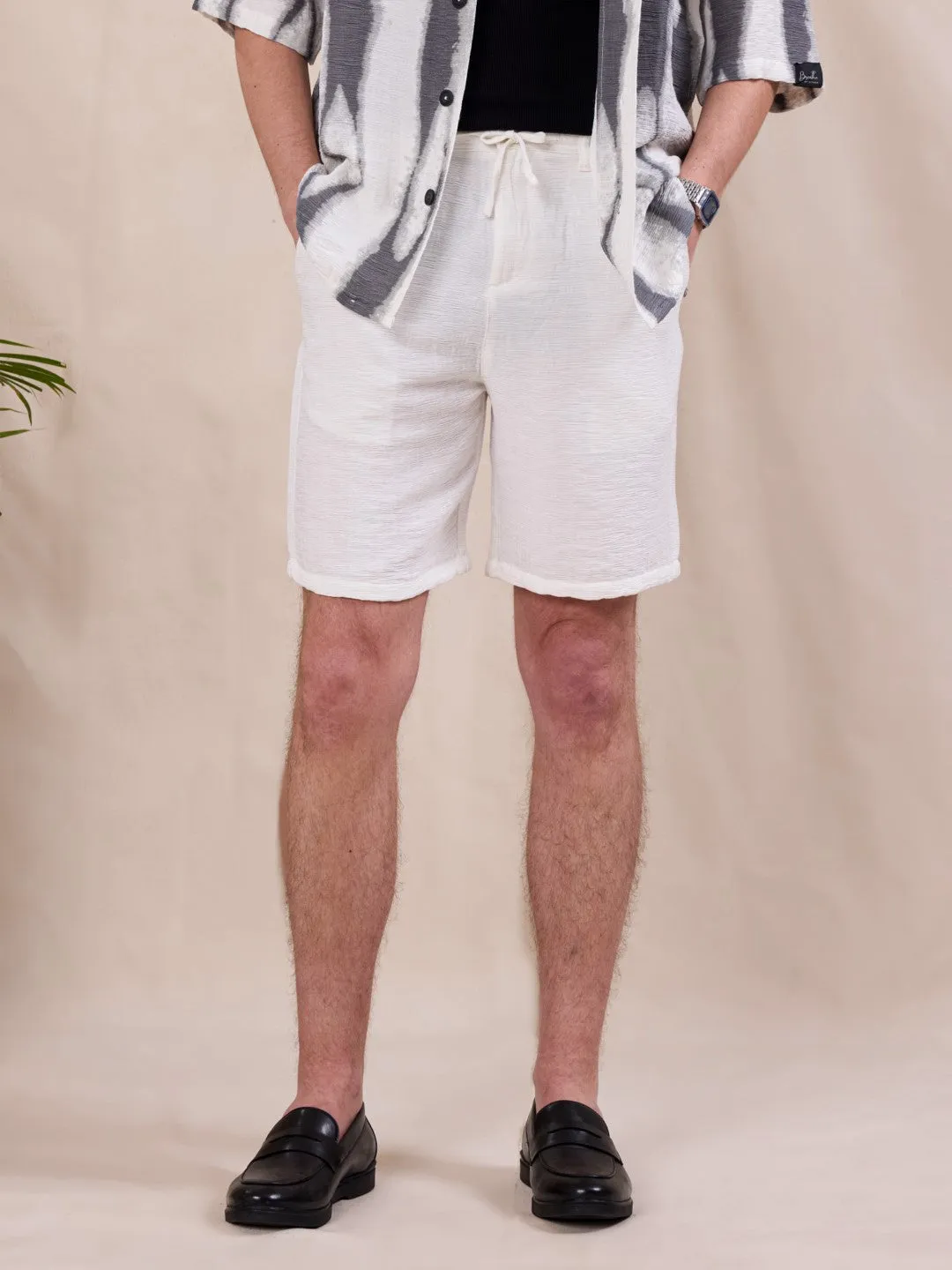 White Textured Shorts