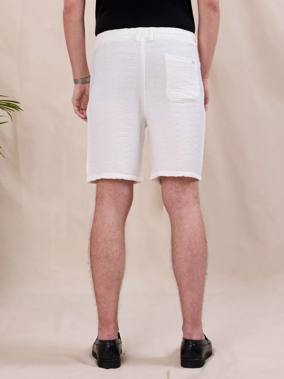 White Textured Shorts
