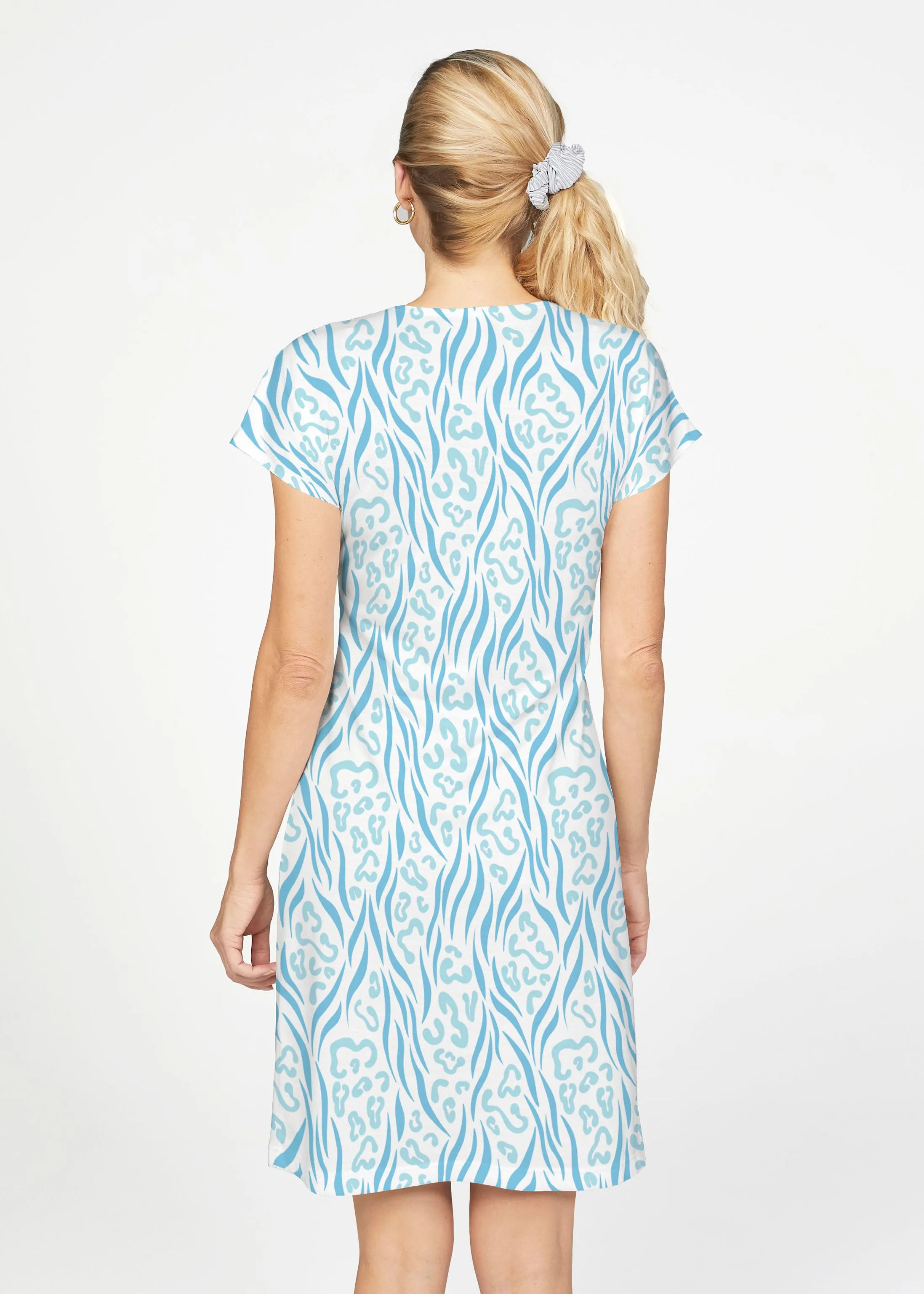 Wild Duo Aqua (7919) ~ French Terry Short Sleeve Crew Dress