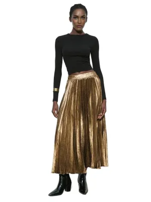 Winter Skirt with Pleats for Versatile Styling in Gold