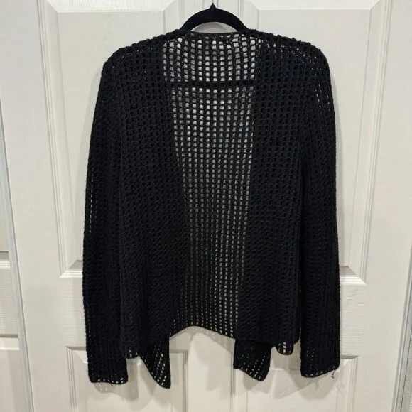 Womens BEYOND THREADS PERU Black Cardigan 90% Baby Alpaca Medium M Crochet Knit