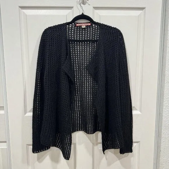 Womens BEYOND THREADS PERU Black Cardigan 90% Baby Alpaca Medium M Crochet Knit
