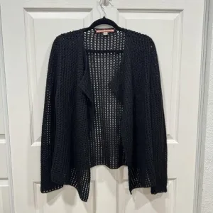 Womens BEYOND THREADS PERU Black Cardigan 90% Baby Alpaca Medium M Crochet Knit