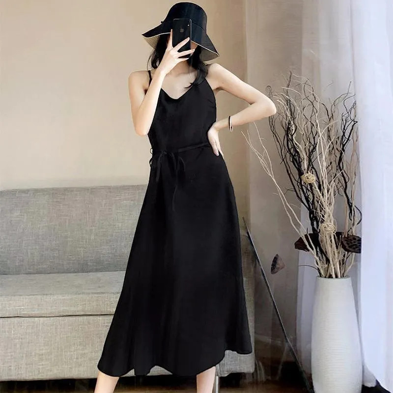 Women's Dress Summer Spaghetti Satin Long Woman Dress Very Soft Smooth