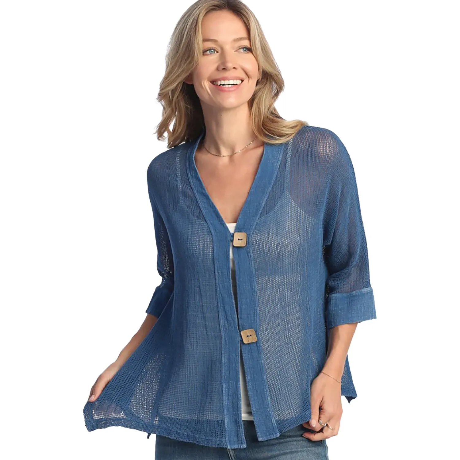 Women's Jess & Jane Mineral Wash Mesh Cardigan Indigo