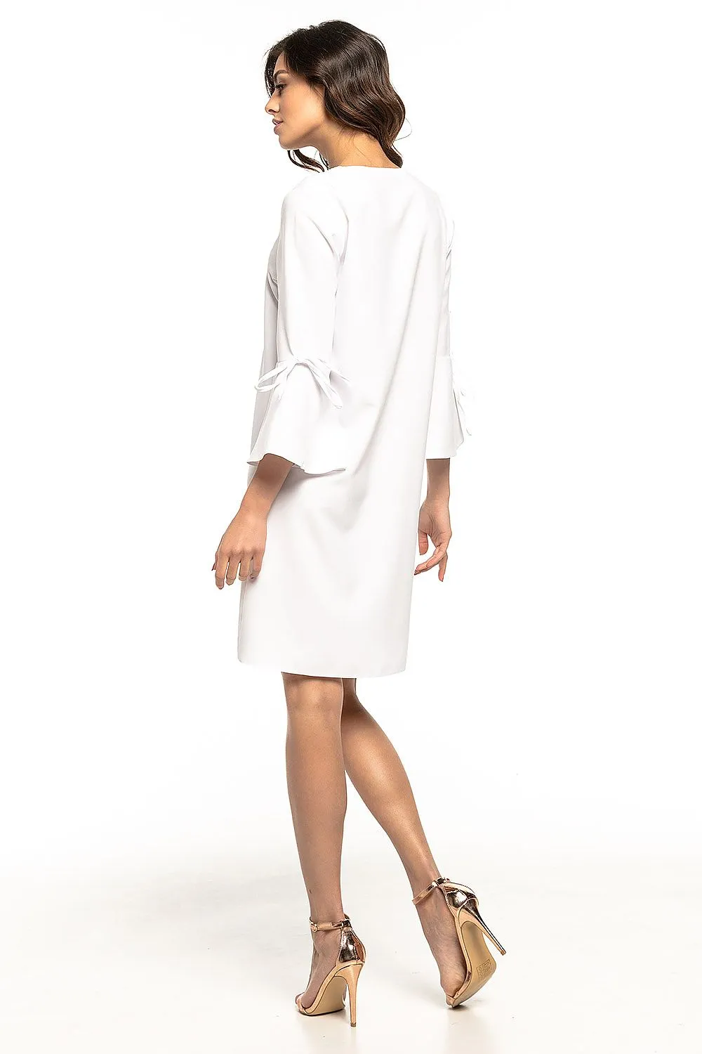 Women's Light Grey Cocktail Dress with Bow-Tied 3/4 Sleeves and Relaxed Fit