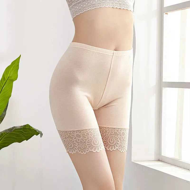 Women's Plus Size Anti-Chafing Safety Pants Soft and Comfy Shorts Boxers Modal Material Underwear with Lace
