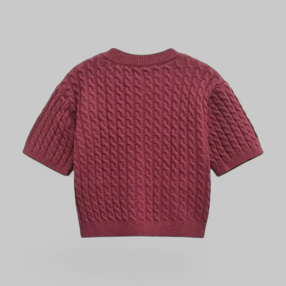 Women's Short Sleeve Cropped Knit Cardigan