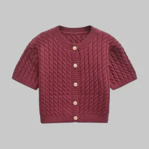 Women's Short Sleeve Cropped Knit Cardigan