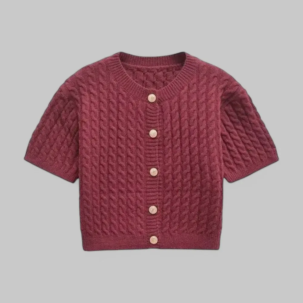 Women's Short Sleeve Cropped Knit Cardigan
