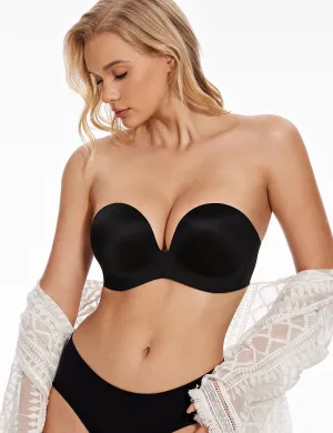 Women's Strapless Bra Full Figure Bras Plus Size Multiway Straps Wirefree Support Red Carpet Black