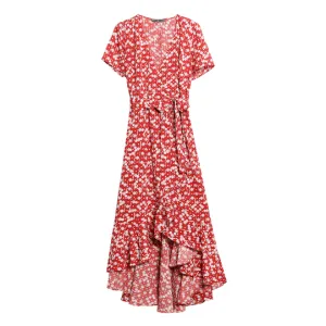 Women's Vacation-Ready Chiffon Dress with V-Neck and Waist Gather