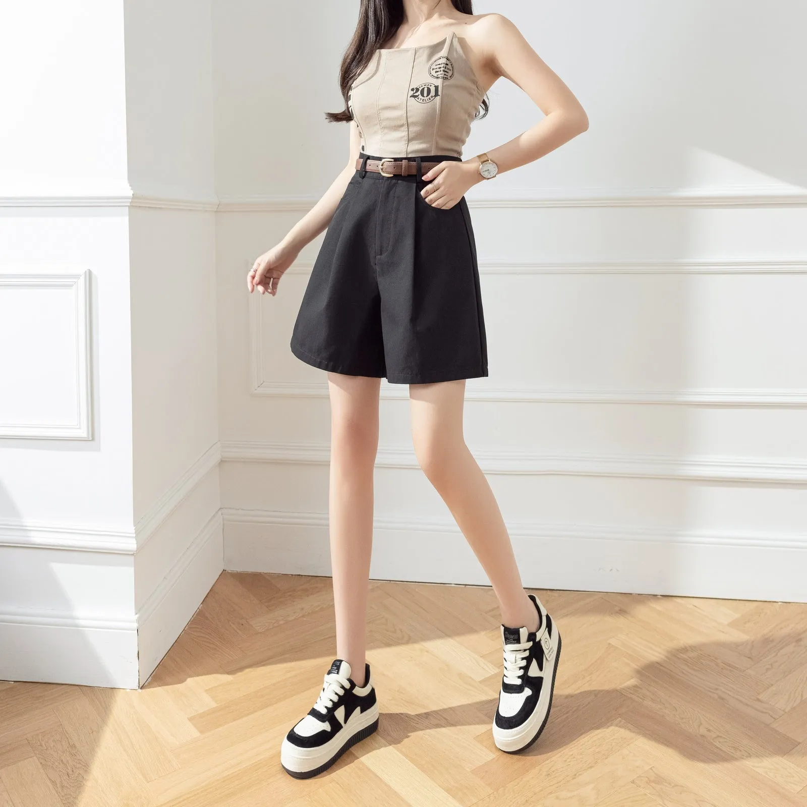 Women's Versatile A-Line Wide Leg Chino Shorts for Casual Wear