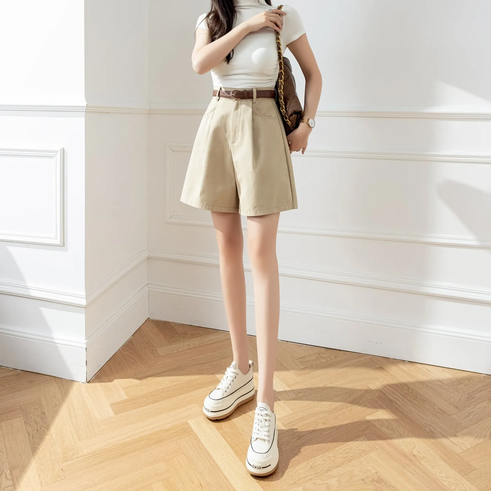 Women's Versatile A-Line Wide Leg Chino Shorts for Casual Wear