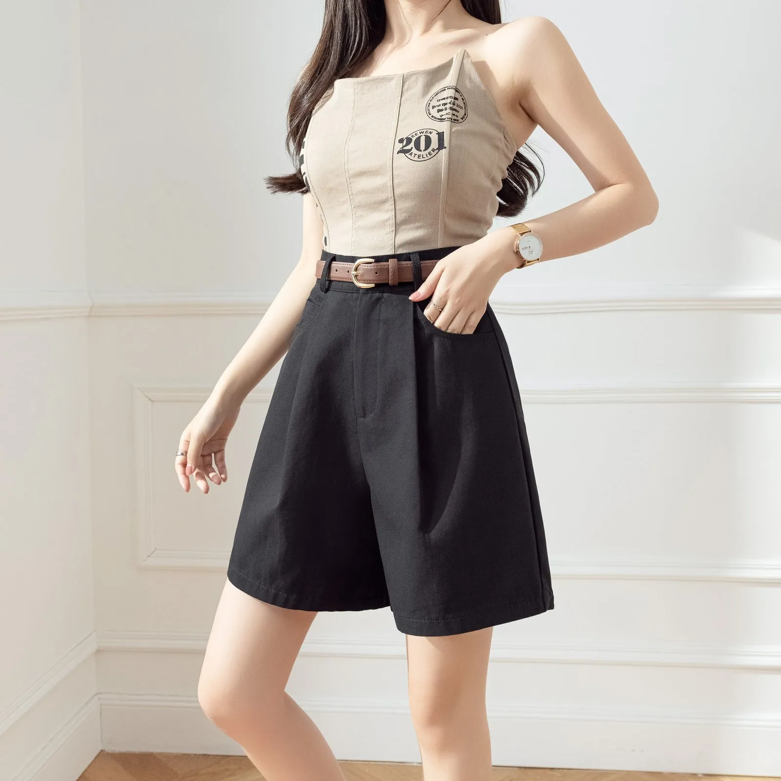 Women's Versatile A-Line Wide Leg Chino Shorts for Casual Wear