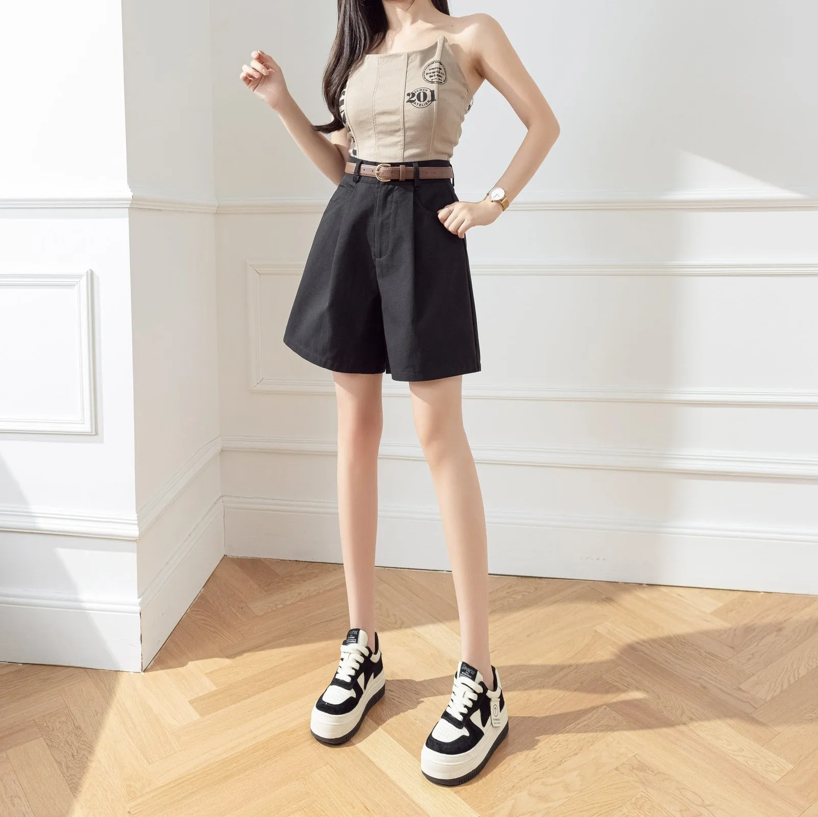 Women's Versatile A-Line Wide Leg Chino Shorts for Casual Wear
