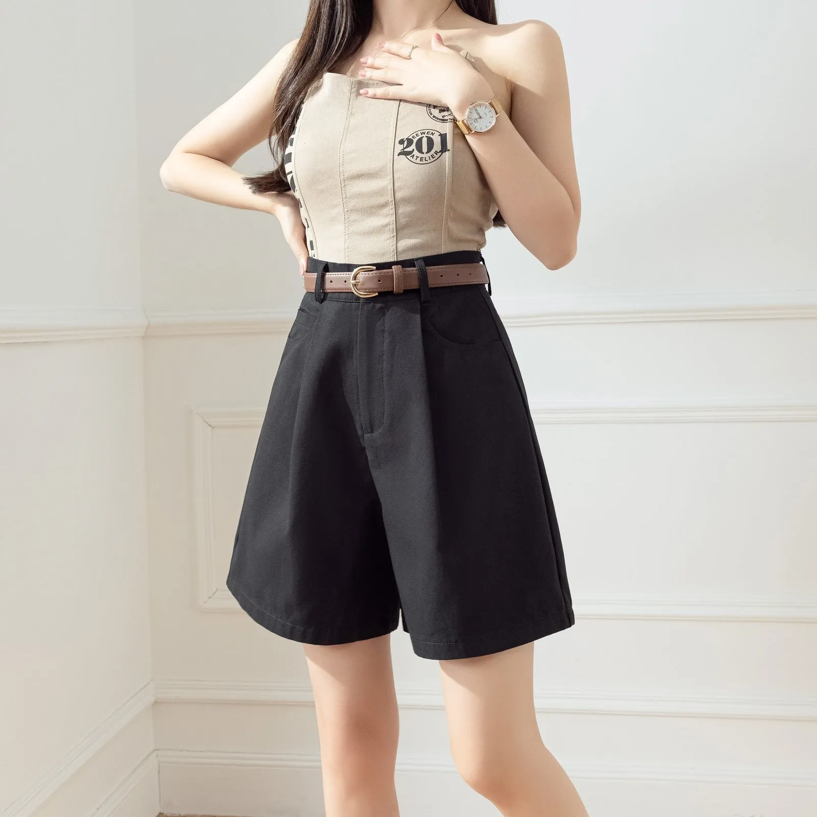 Women's Versatile A-Line Wide Leg Chino Shorts for Casual Wear