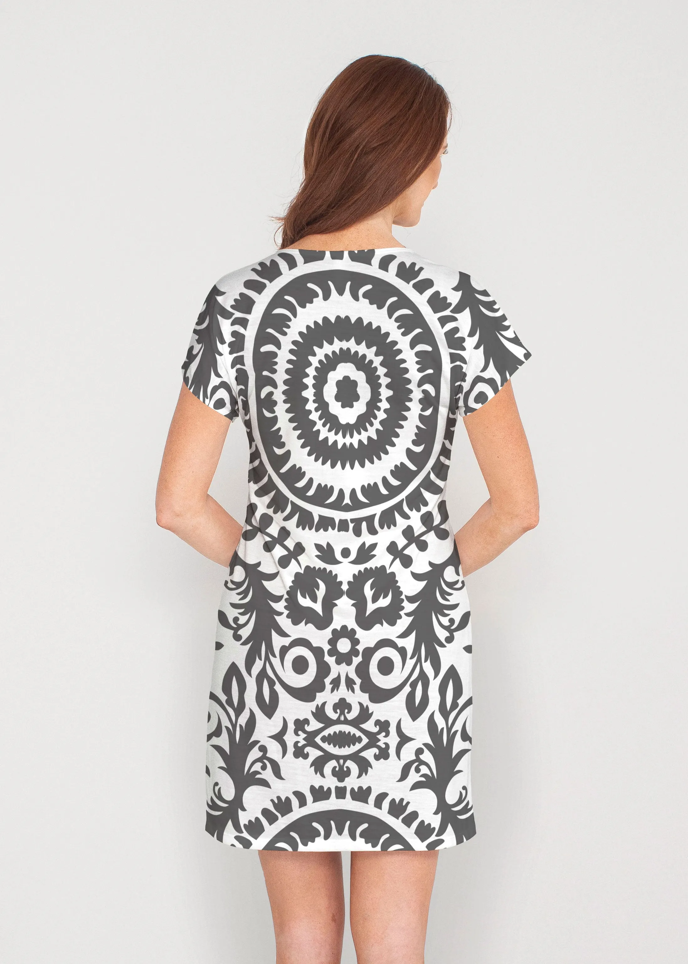 World of Swirls (14265) ~ French Terry Short Sleeve Crew Dress