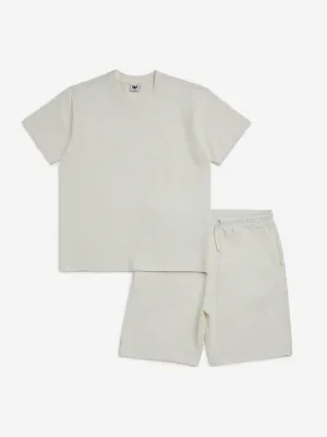 Y&F Kids Off-White Cotton-Blend T-Shirt with Shorts Set