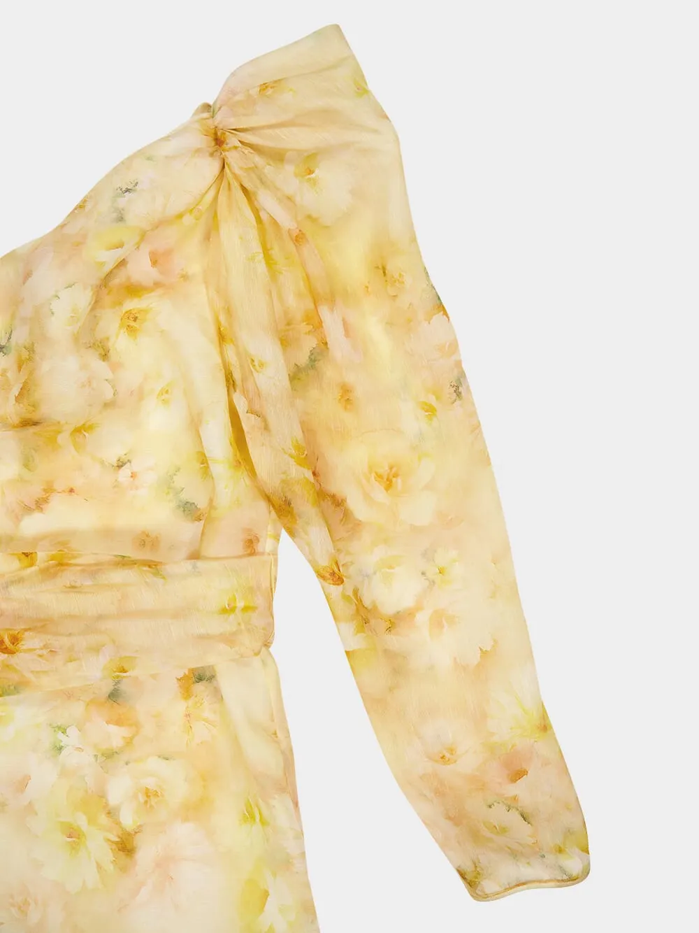 Yellow Floral Crush Asymmetrical Midi Dress