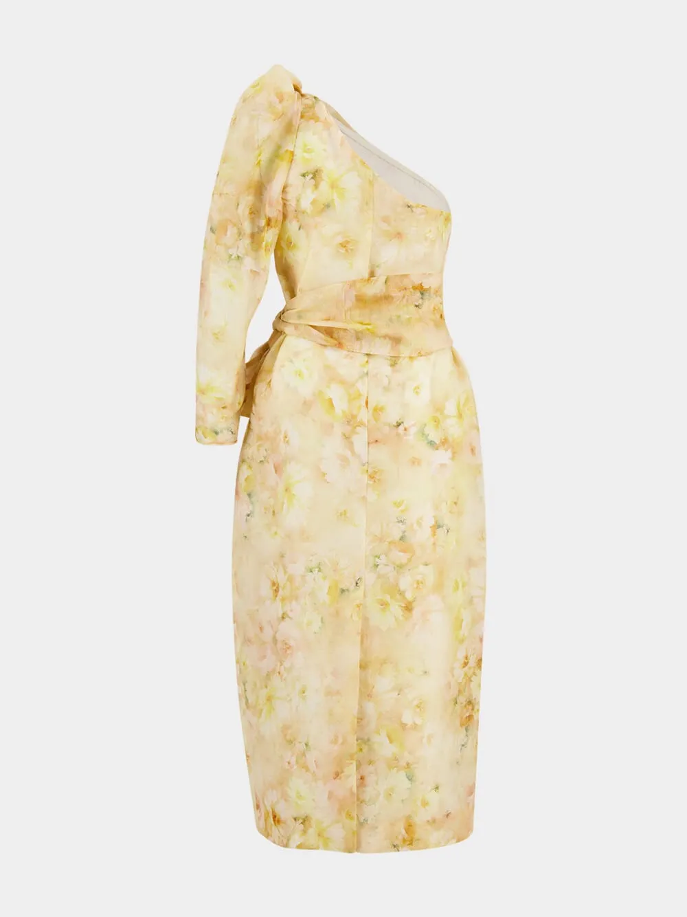 Yellow Floral Crush Asymmetrical Midi Dress