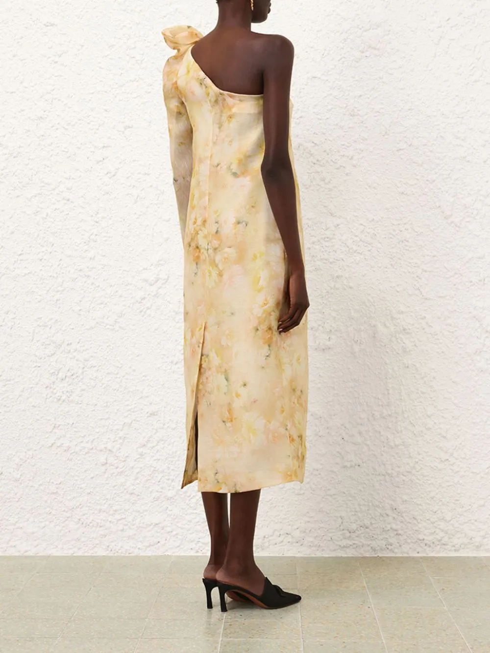Yellow Floral Crush Asymmetrical Midi Dress