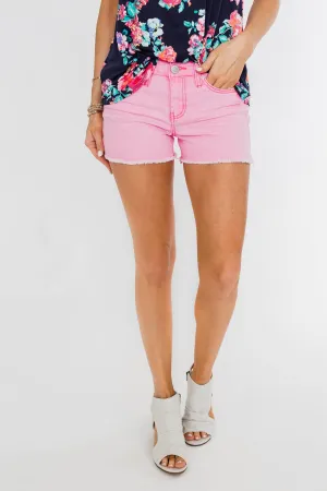 YMI Raw Hem Colored Shorts- Neon Pink
