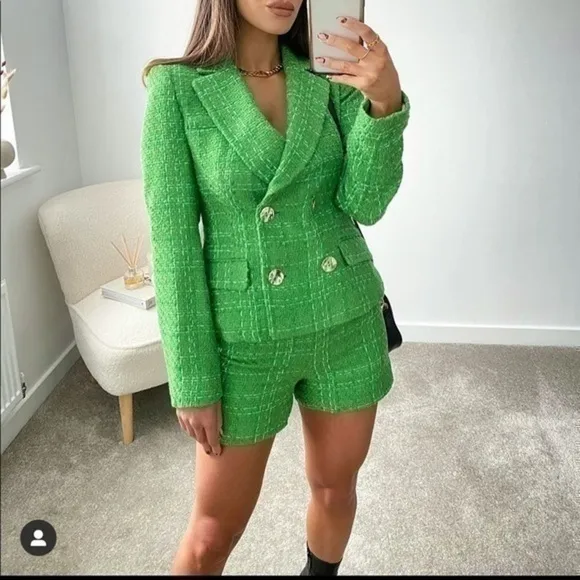 ZARA Textured Green Shorts