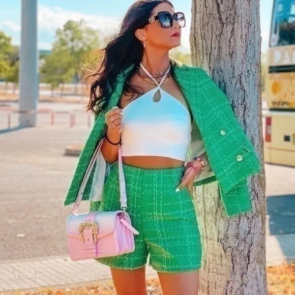 ZARA Textured Green Shorts