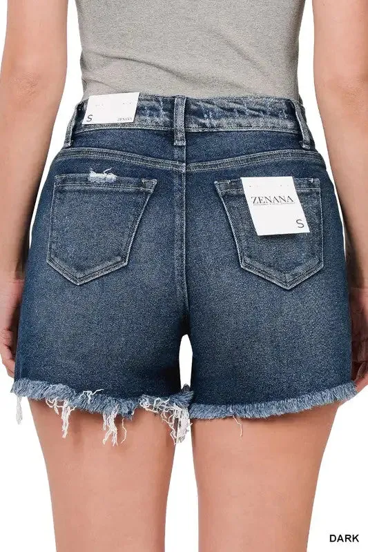 ZENANA DISTRESSED DENIM SHORTS