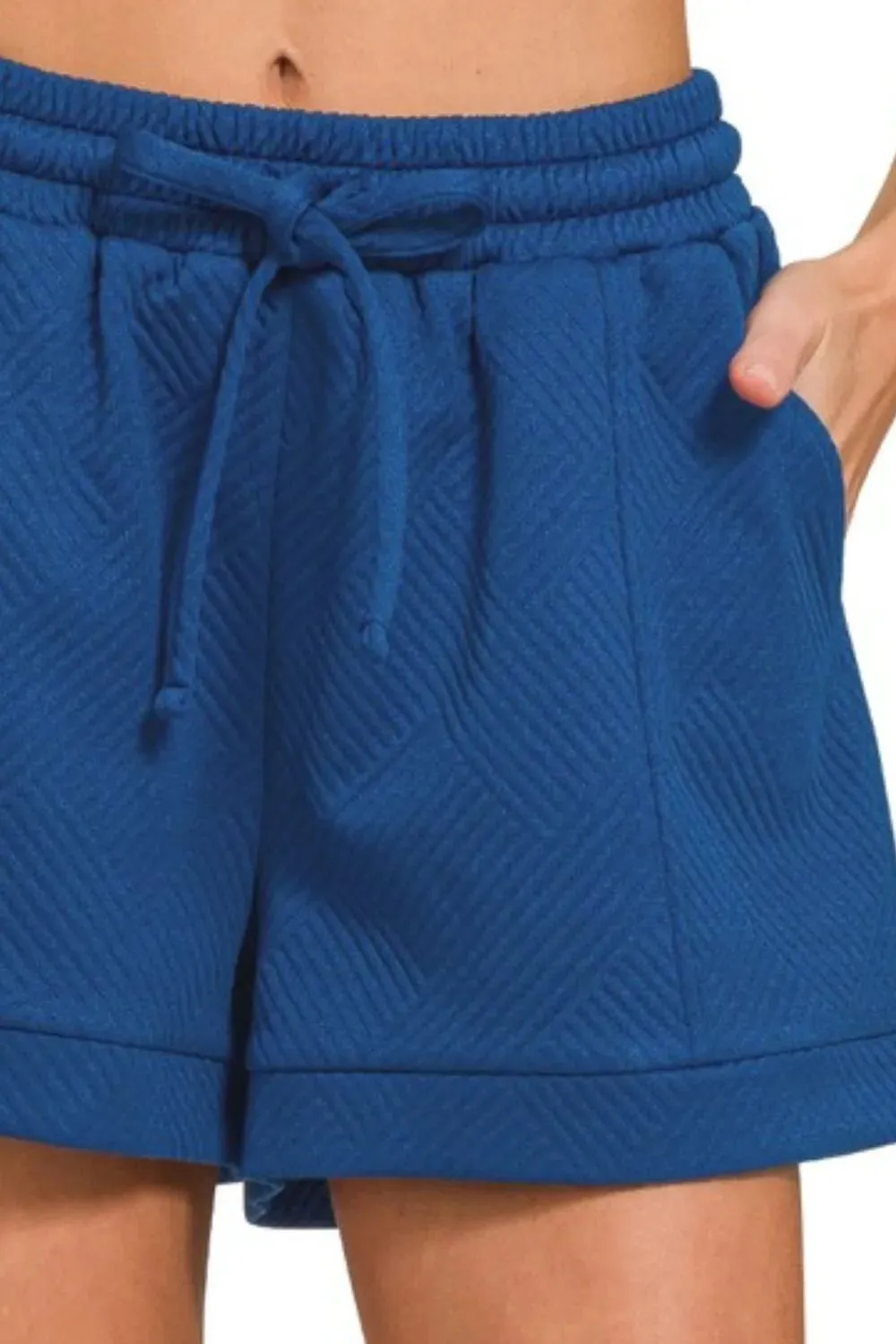 Zenana Textured Knit Jacquard Drawstring Shorts